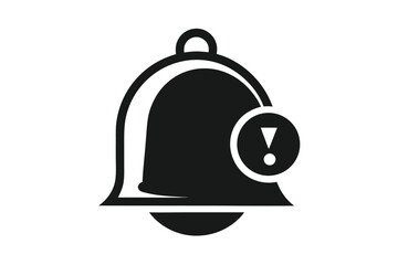 Alert Bell Icon Silhouette With Exclamation Point in Circle On White Background