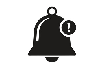 Obraz premium Alert Bell Icon, Black Silhouette with Exclamation Mark on White Background Design