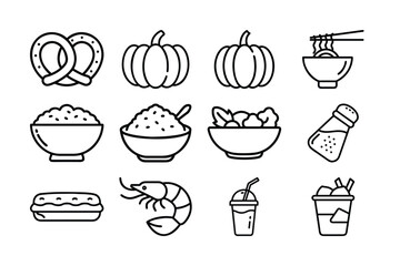 Assortment of Food and Drink Icons symbol outline