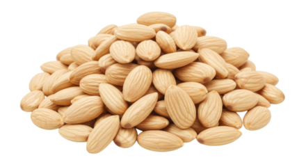 Large Pile of Whole Blanched Almond Nuts cutout isolated on transparent bg, png