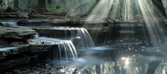 A surreal scene of a transparent waterfall flowing upwards, defying gravity and nature s laws