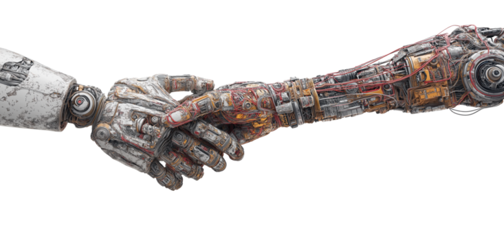 Photograph of an AI robot woman,cute robot,robot hands against a white background, in profile view.  