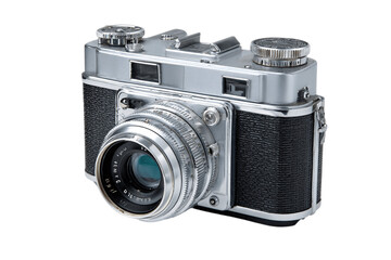 Vintage camera isolated on white background --ar 3:2