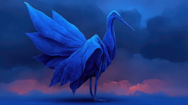 Elegant Blue Bird Silhouette in a Dreamy Landscape - Powered by Adobe
