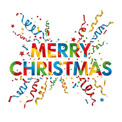 Bright Merry Christmas Celebration with Confetti and Streamers