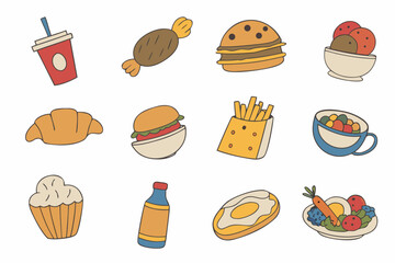 A variety of food items including fast food and breakfast dishes