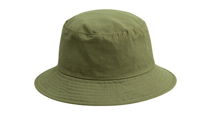 Green bucket hat, casual headwear on transparent background