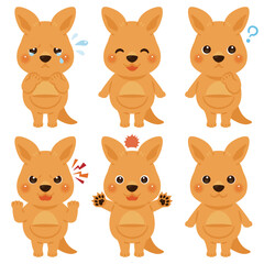 カンガルーのキャラクターイラスト　表情セット
