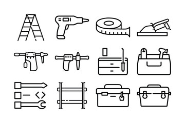Set of construction and DIY tool icons tools ladder