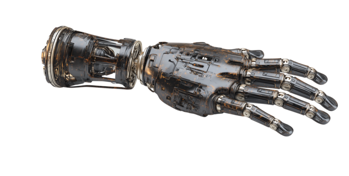 Photograph of an AI robot woman,cute robot,robot hands against a white background, in profile view.  