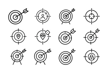 Target and Goal Icons in Line Art Style archery bullseye