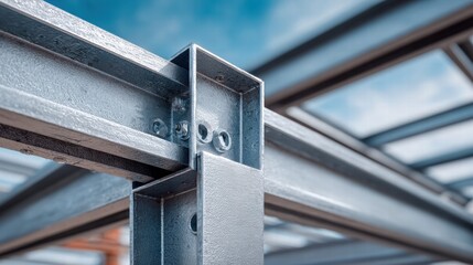 Naklejka premium A detailed shot of steel beams and bolts highlighting architectural precision.
