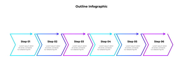 Outline Timeline Infographic with Six Sequential and Colorful Steps