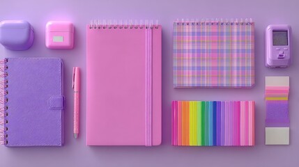 Desk Scene with Pink and Purple Objects