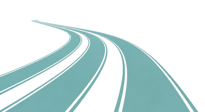 Three distinct, soft light teal arcing lanes with subtle texture recede on a pristine transparent background with copy space, high-key studio lighting, Concept of serene progression and focus