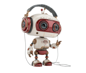 Photograph of an AI robot woman,cute robot,robot hands against a white background, in profile view.  