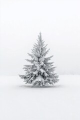 Solitary Snow-Covered Fir Tree in a Winter Wonderland Landscape Photography