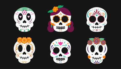 Colorful skulls representing the Mexican Day of the Dead festival celebration