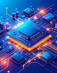 Complex circuit board with glowing components