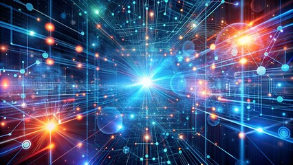 Obraz premium Abstract digital network with glowing lights and connections, symbolizing technology, data, and the future of communication