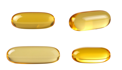 Close up golden color oil supplement in soft gel capsule, healthy product concept. 
