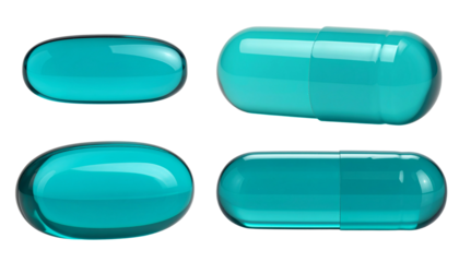 Close up teal color oil supplement in soft gel capsule, healthy product concept. 