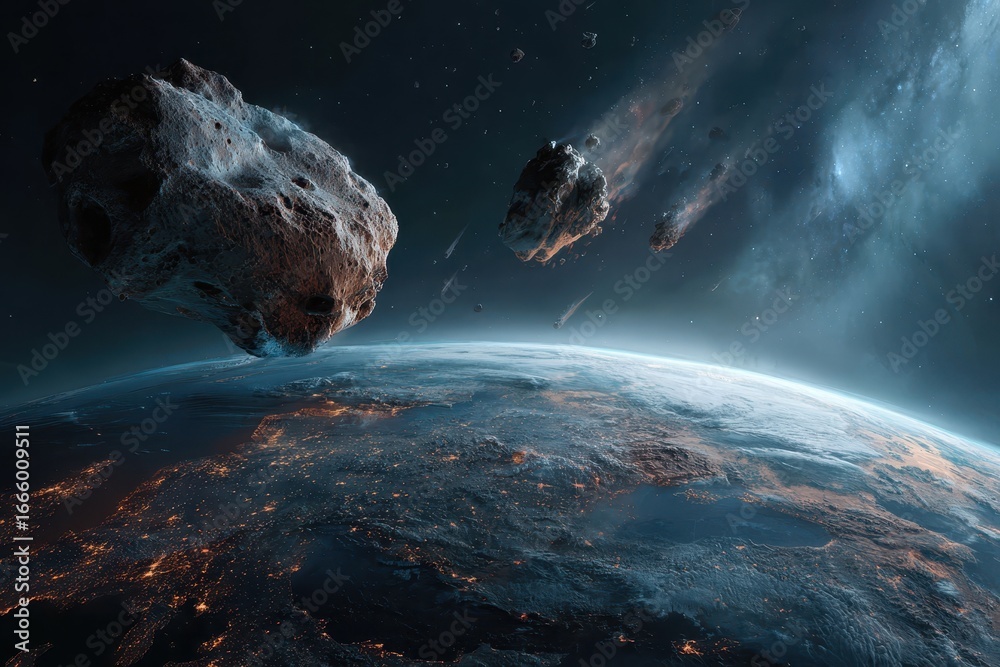 Canvas Prints panoramic view of earth surrounded by asteroids depicting the vastness of space and the dynamic beau