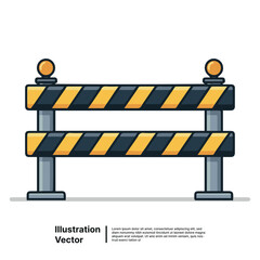 Construction Safety Barrier with Black and Yellow Stripes, Hazard Safety Equipment Illustration