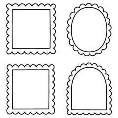 Doodle wave frame set, hand drawn border color collection, cute minimal hand-drawn square blank kit. vector