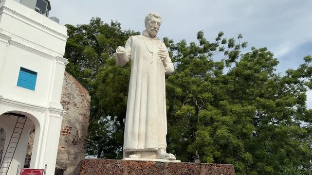 Monument to St. Francis Xavier near St. Paul's Church in Malacca city, Malaysia.