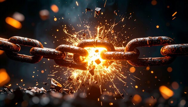Breaking Free Rusty Chain Explosion Sparks Freedom.