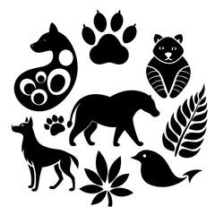 Animal prints vector clean black silhouette design white background