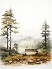 Obraz premium Wooden bench on forest trail