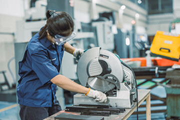 young teen technician Industry engineer student learning using metal machine in university workshop