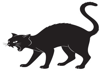 Angry Black Cat Silhouette Vector Illustration for Halloween and Scary Themes