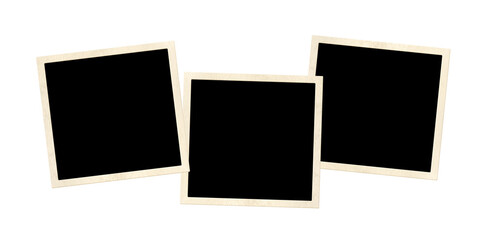 Template collage with three frame photos. Moodboard pictures album grid for scrapbooking. Vintage style mood board layout. Isolated on white background. Copy space for your text and photo