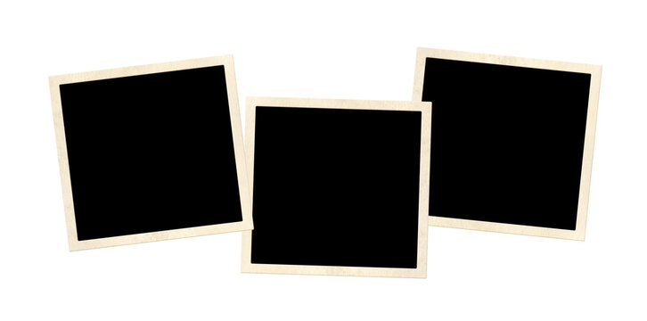 Template collage with three frame photos. Moodboard pictures album grid for scrapbooking. Vintage style mood board layout. Isolated on white background. Copy space for your text and photo