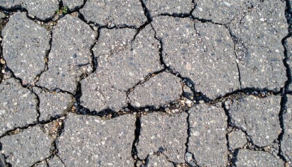 Obraz premium Cracked asphalt surface shows signs of wear and tear from weather damage