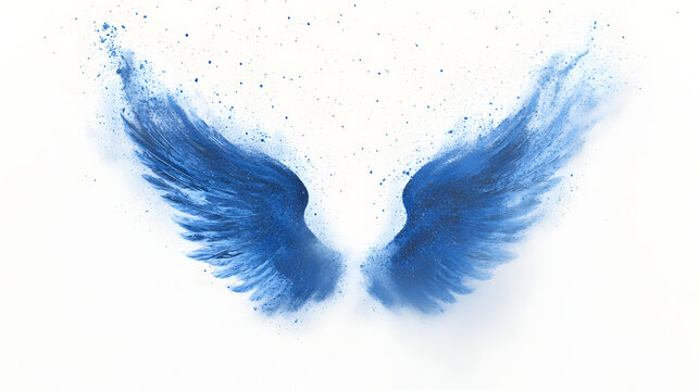 Illustration of blue angel wings on a white background. Photo studio background illustration.