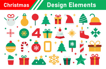 Festive Christmas Design Elements Collection with Trees Gifts and Decorations
