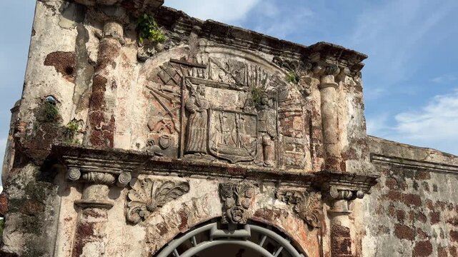 Remains of Portuguese A Famosa fortress gate in Malacca, Malaysia.