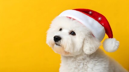 Adorable Bichon Frise in Santa Hat for Christmas