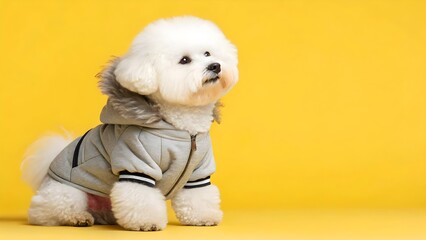 Adorable Bichon Frise in Stylish Grey Hoodie