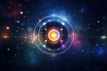 Obraz premium Technology planet on blurry galaxy futuristic astronomy abstract.