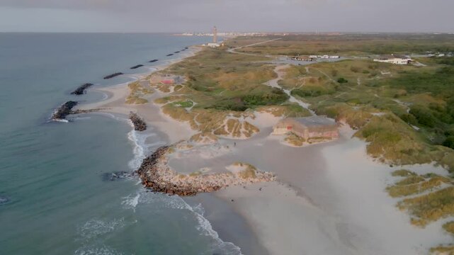 Morning aerial views of Grenen on the Northern Tip of Denmark