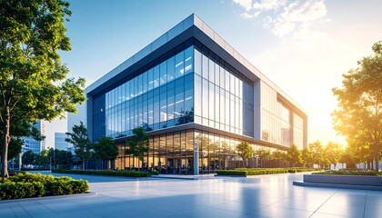 Obraz premium Modern office building in a landscaped urban setting