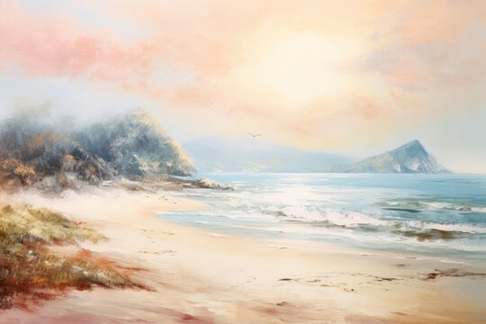 Painting beach landscape outdoors. - Powered by Adobe