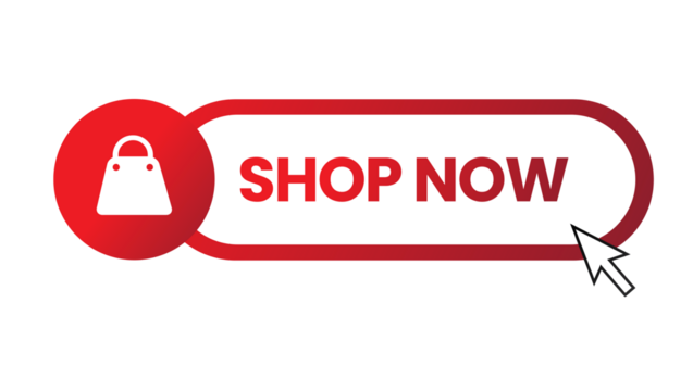 Shop Now Button with Shopping Bag Icon and Mouse Cursor for Online Shopping and E-commerce