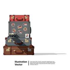Fototapeta premium Stacked Vintage Suitcases with Stickers and a Camera for Travel Illustration Vector