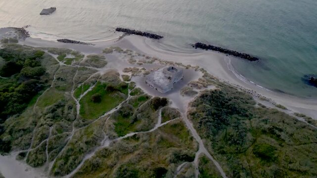 Morning aerial views of Grenen on the Northern Tip of Denmark